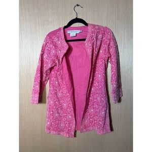 Gretchen Scott Designs Pink White Floral Embroidered Cotton Tunic Jacket Small